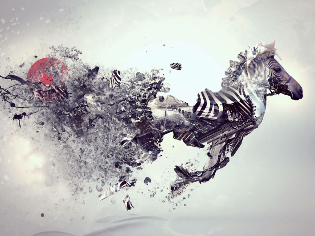 Dynamic Zebra Abstract Wallpaper with Bold Red Accents