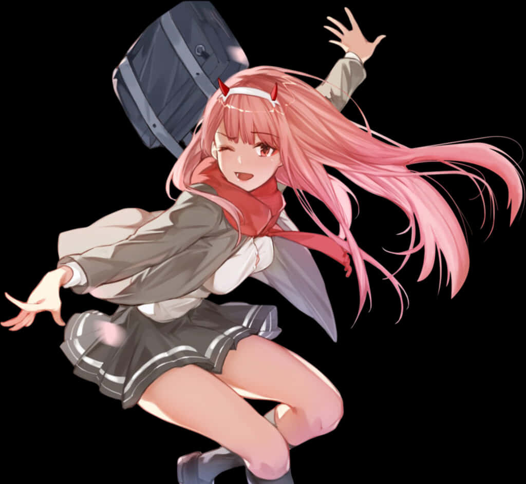 Dynamic Zero Two Wallpaper: Energetic Anime Character in Action