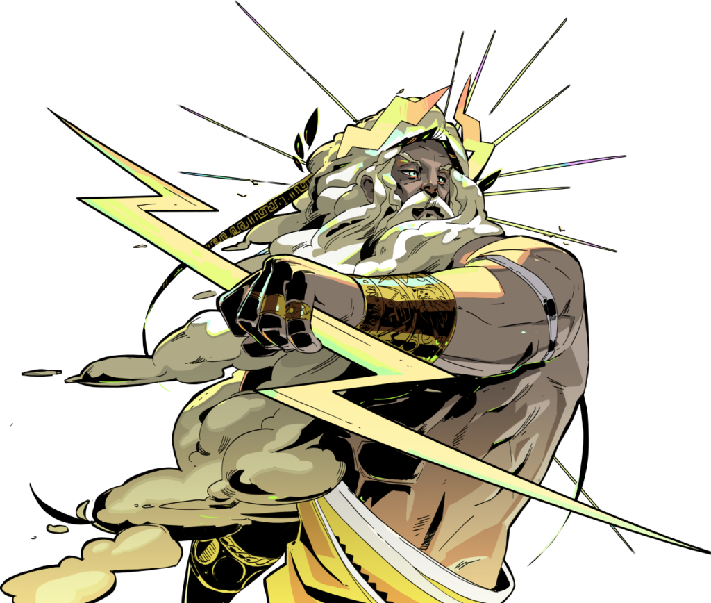 Epic Zeus Wallpaper from Hades: Thunderbolt Against Dark Background