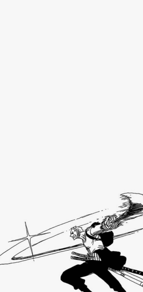 Dynamic Zoro Action Pose Wallpaper - Bold Black & White Design