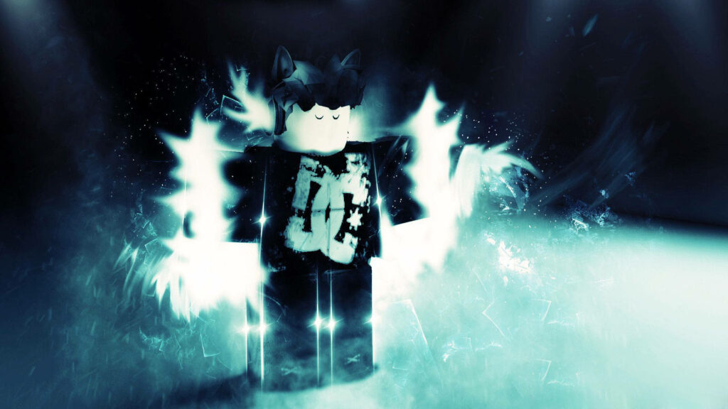 Powerful and Mystical Roblox Avatar Surrounded by Cosmic Energy Wallpaper