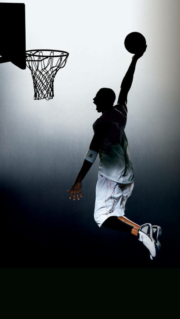 Dynamic Basketball Dunk iPhone Wallpaper - Action-Packed Silhouette