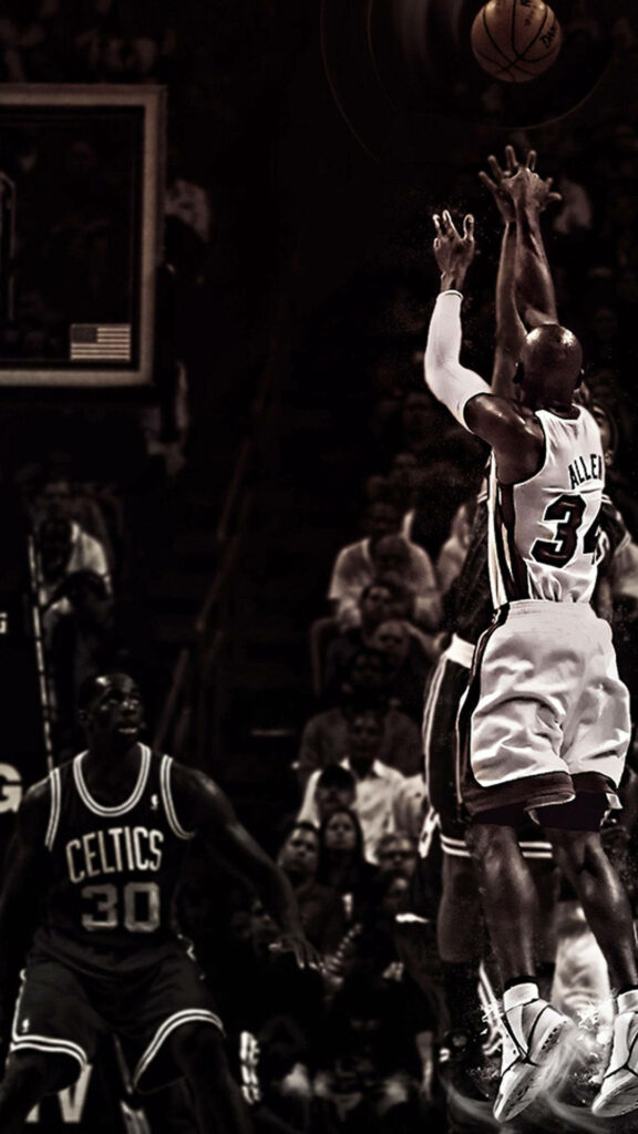 Dynamic iPhone Wallpaper: Ray Allen Shooting in Action| Sports Art