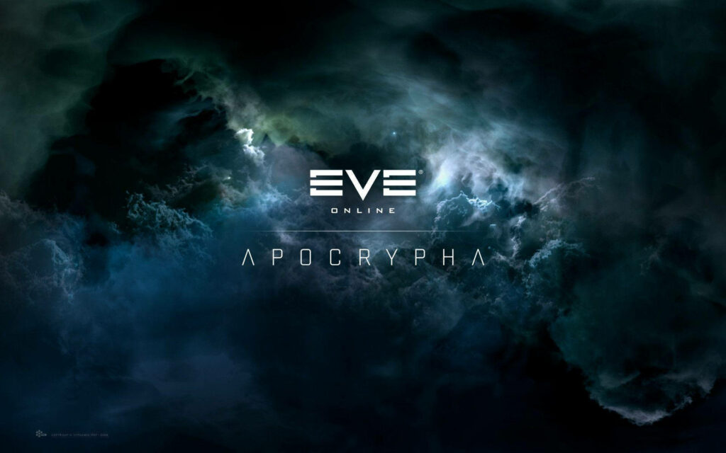 EVE Online Apocrypha wallpaper dark cosmic space with blue and green swirling nebula background