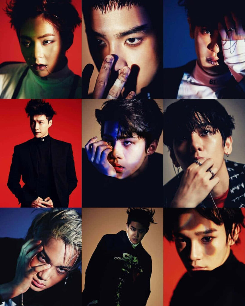 EXO Band Members: Intense & Stylish Poses in Dramatic K-POP Wallpaper