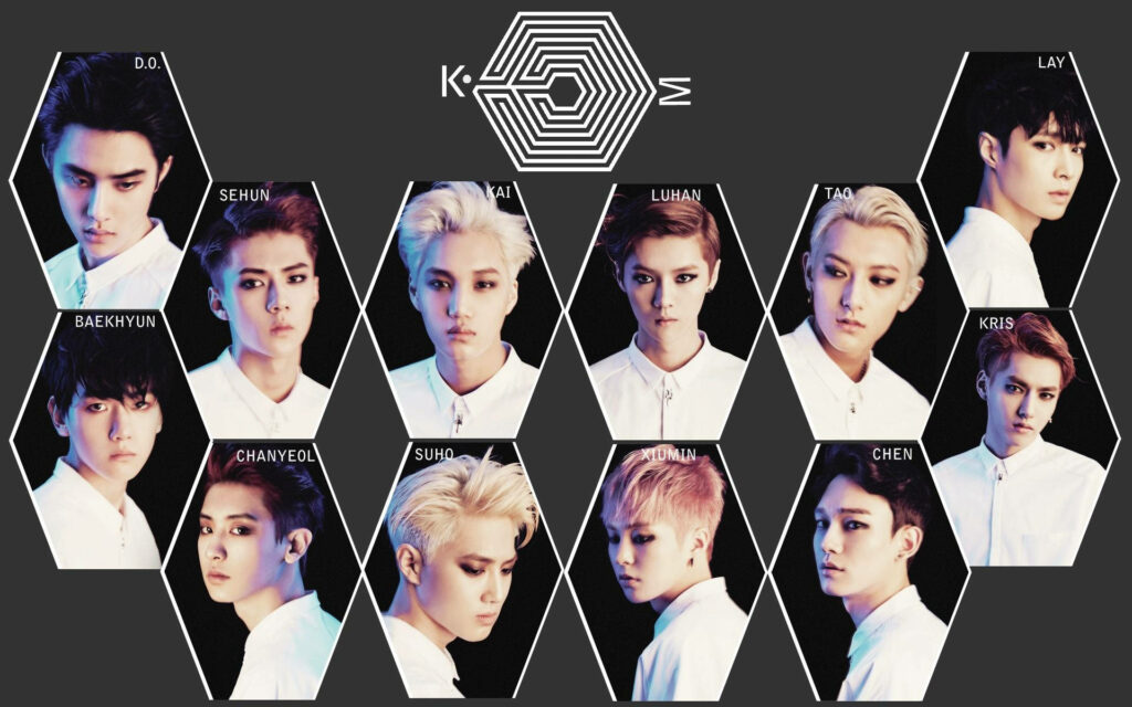 EXO Members Honeycomb Wallpaper on Dark Background