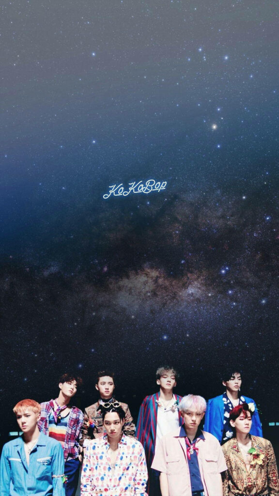 EXO Ko Ko Bop Wallpaper: K-POP Stars Under a Starry Background