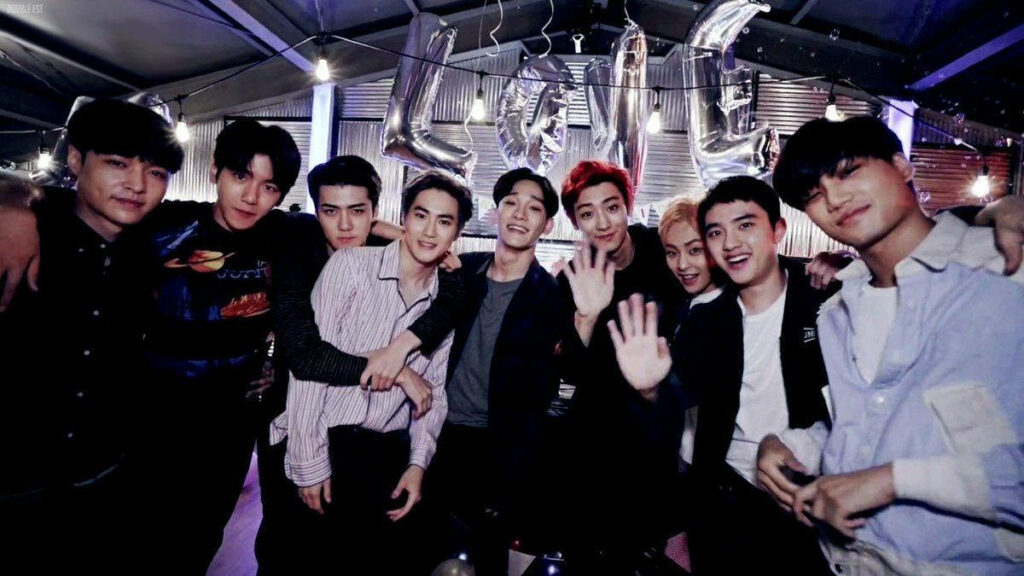 EXO Wallpaper: Celebratory Scene with All Nine Members in Unity