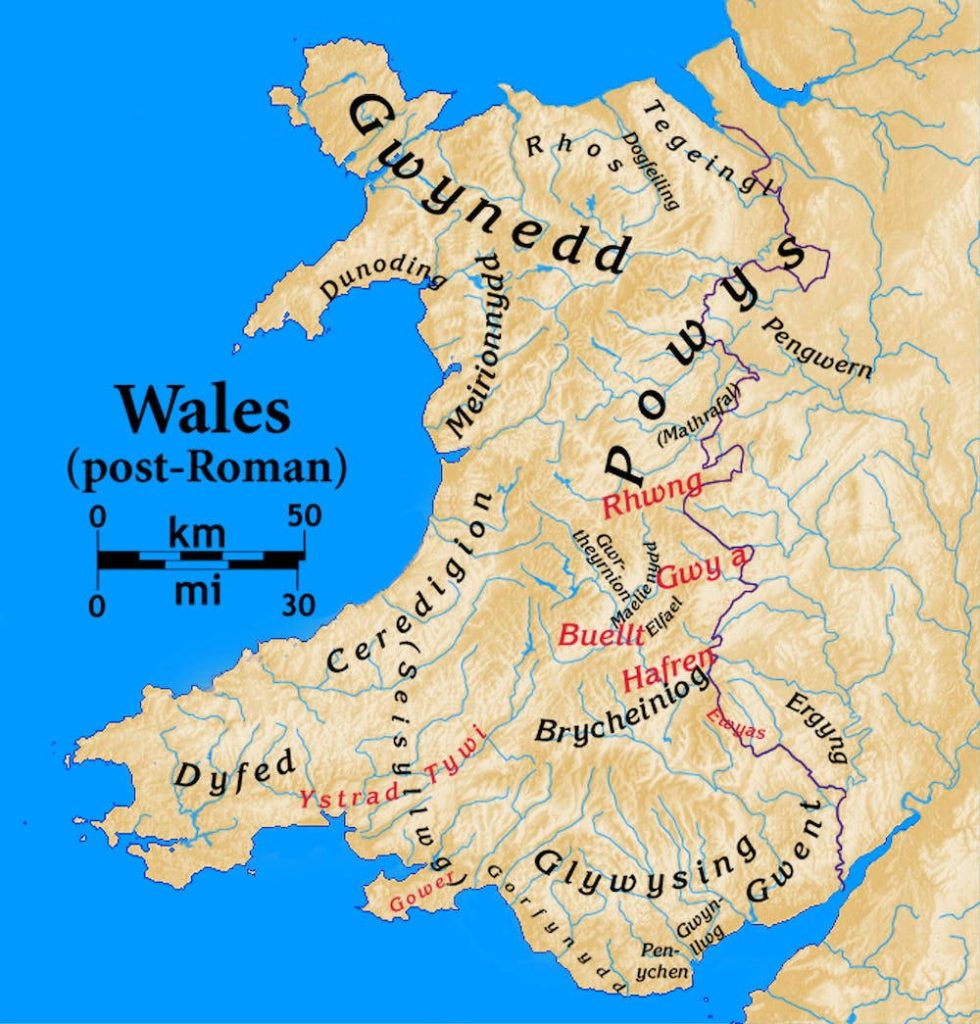 Detailed digital map of post-Roman Wales showing early medieval kingdoms Gwynedd Powys Dyfed Wallpaper