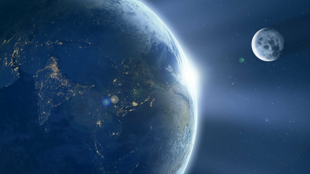 A Celestial Symphony: Earth's Dazzling Dance of Light in the Vastness of Space Wallpaper