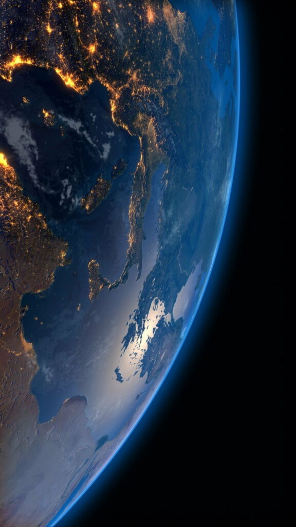 Dark Blue Flashlights Illuminate the Earth: HD Phone Wallpaper of a Dazzling Planet