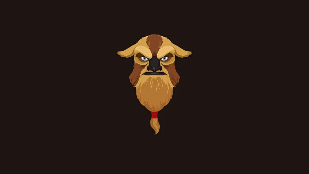 Earthshaker Dota 2 wallpaper with bold expression brown fur blue eyes and braided beard vector art