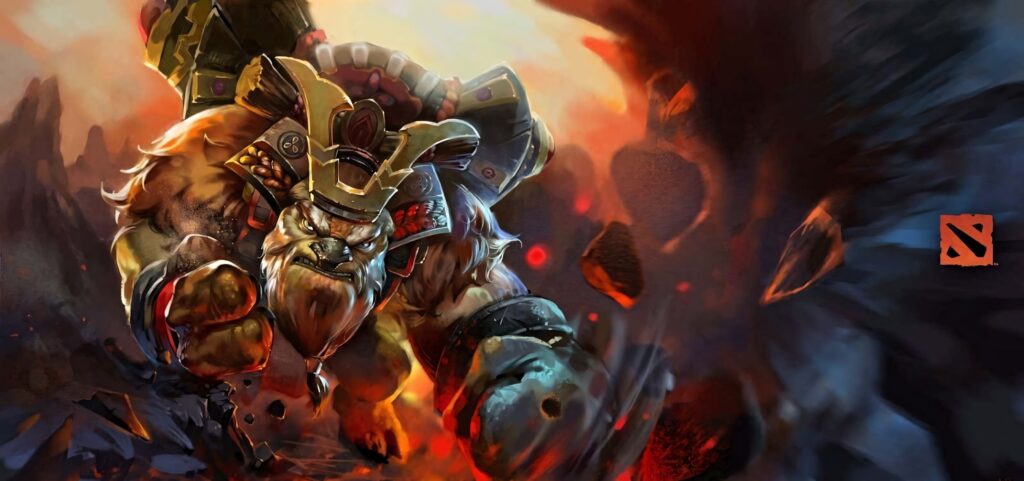 Earthshaker hero charges through shattered earth with blazing energy vibrant fantasy battle scene Wallpaper