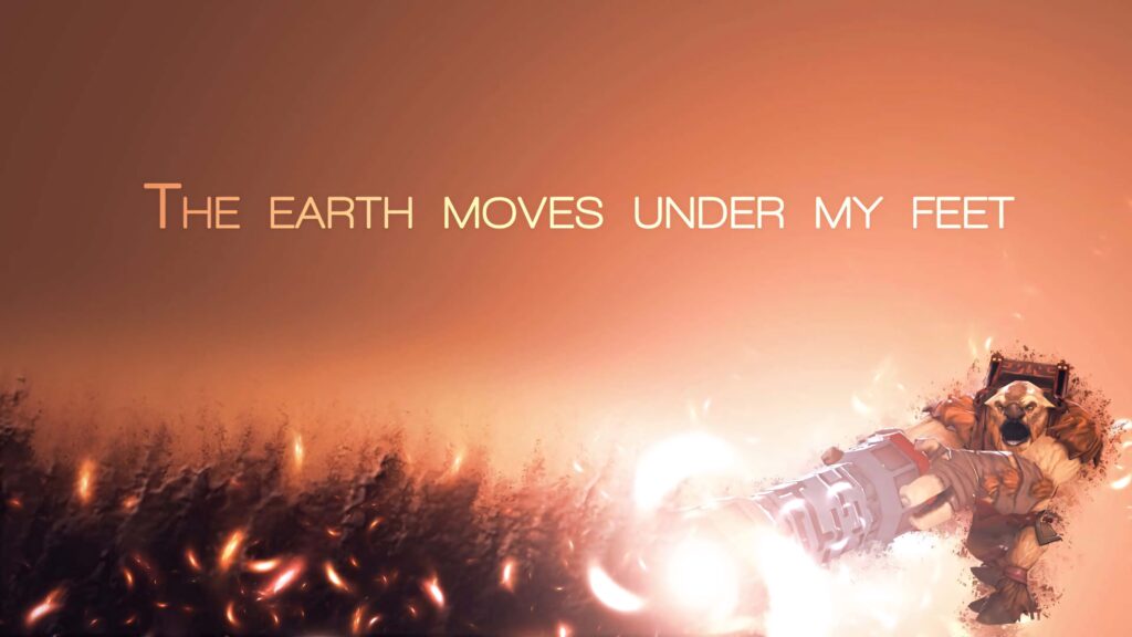 Earthshaker The Destroyer unleashes seismic power in fiery glowing Dota 2 action scene wallpaper