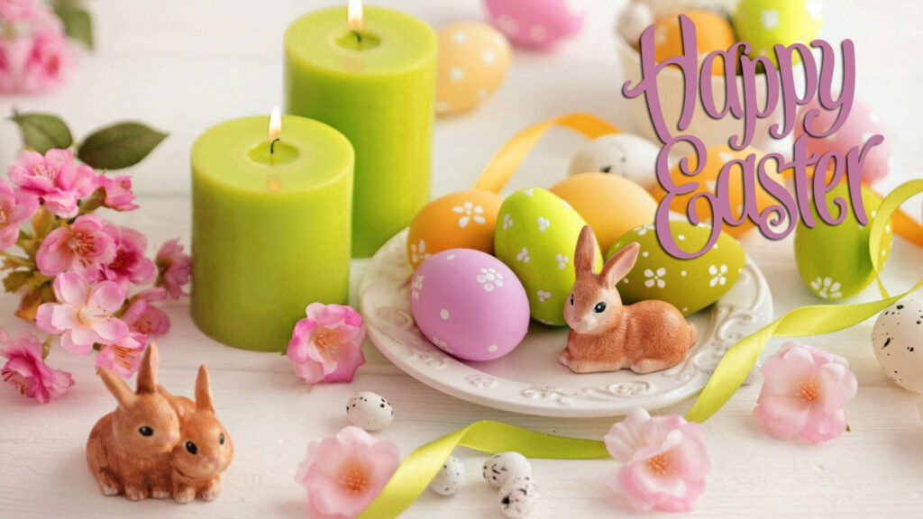 Hop into Easter with an enchanting desktop table setting wallpaper