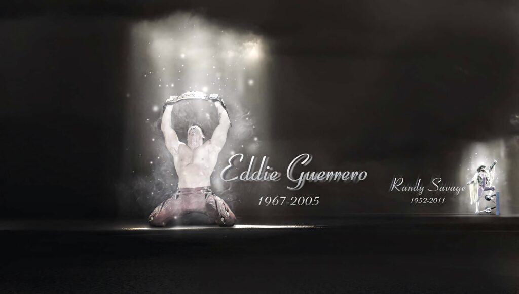 Eddie Guerrero championship tribute wallpaper glowing light dark background Randy Savage homage