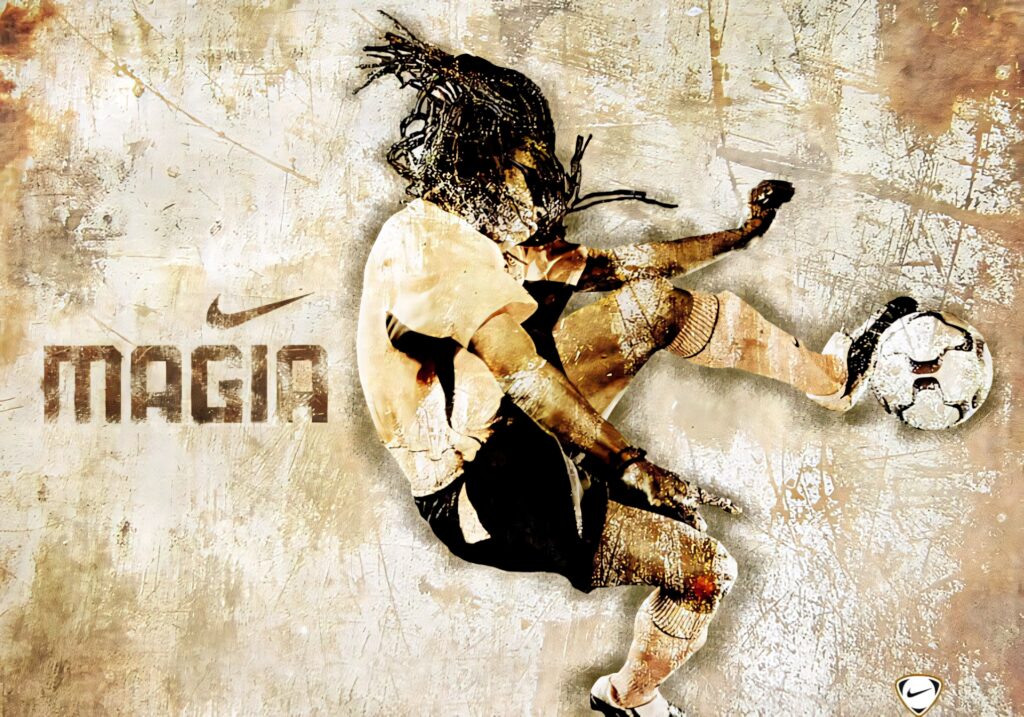 Footballer Edgar Davids in dynamic motion with earthy tones grunge Nike wallpaper background
