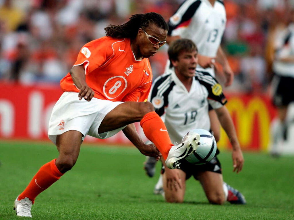 Edgar Davids Netherlands controlling ball in 2004 Euro match vs Germany wearing goggles Wallpaper