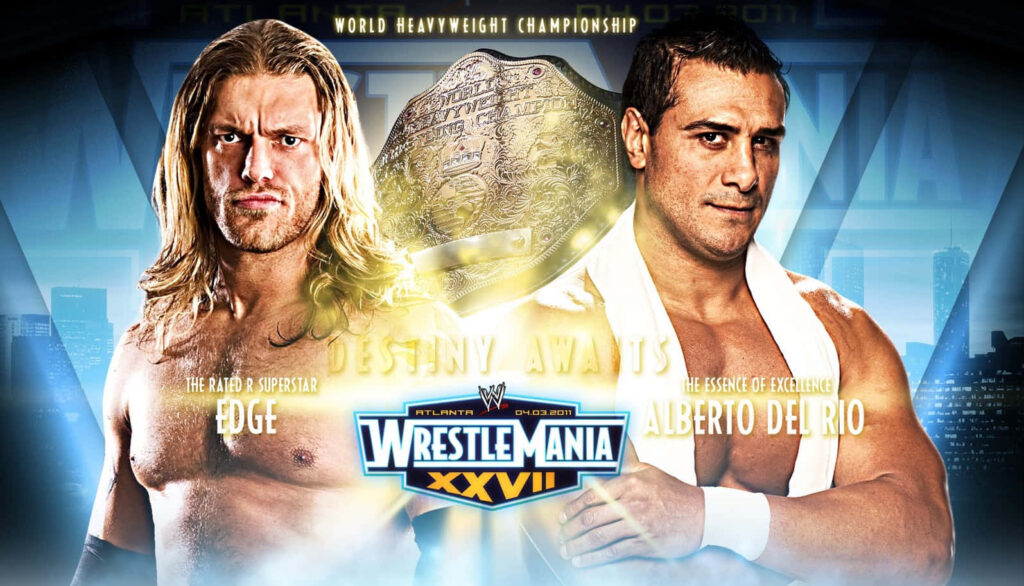 Edge and Alberto Del Rio intense World Heavyweight Championship face off Wrestlemania XXVII wallpaper