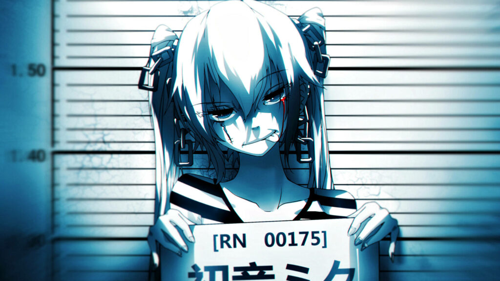 Edgy Miku Mugshot Wallpaper: Dark Anime Style & Dramatic Lighting