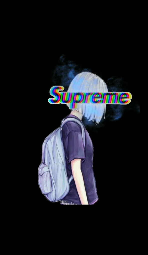 Edgy Minimalist Anime Wallpaper: Girl, Backpack & Glitch Supreme