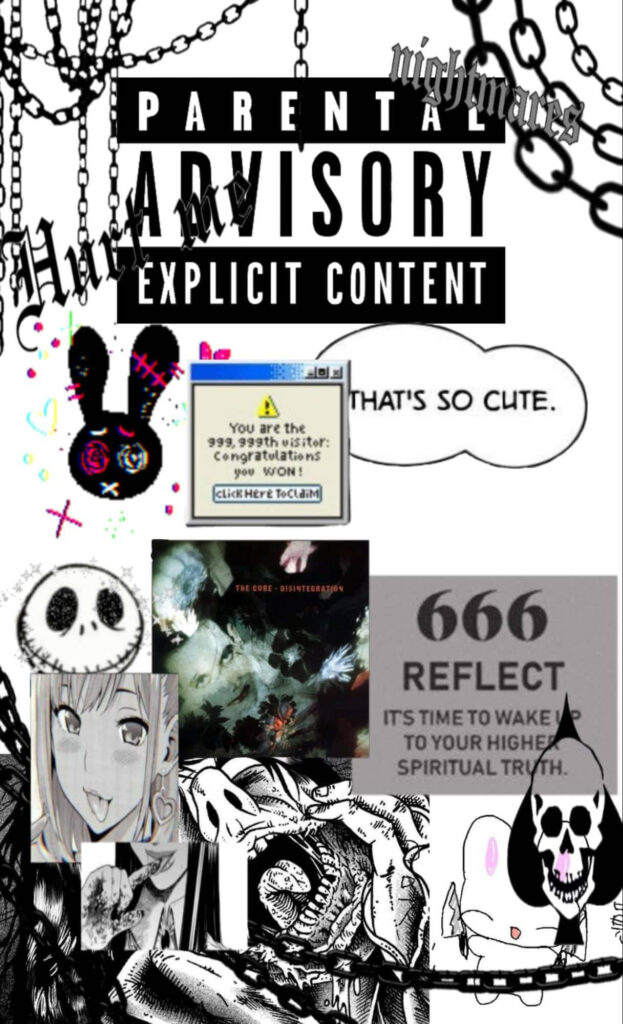 Edgy Collage Wallpaper: Dark Art with Explicit Content & Chains