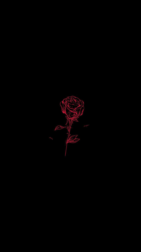 Bold Black Wallpaper with Minimalist Red Rose Design | Edgy Background