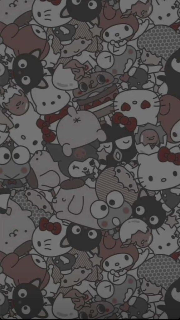 Edgy Emo Hello Kitty Dark Wallpaper with Quirky Monochrome Characters