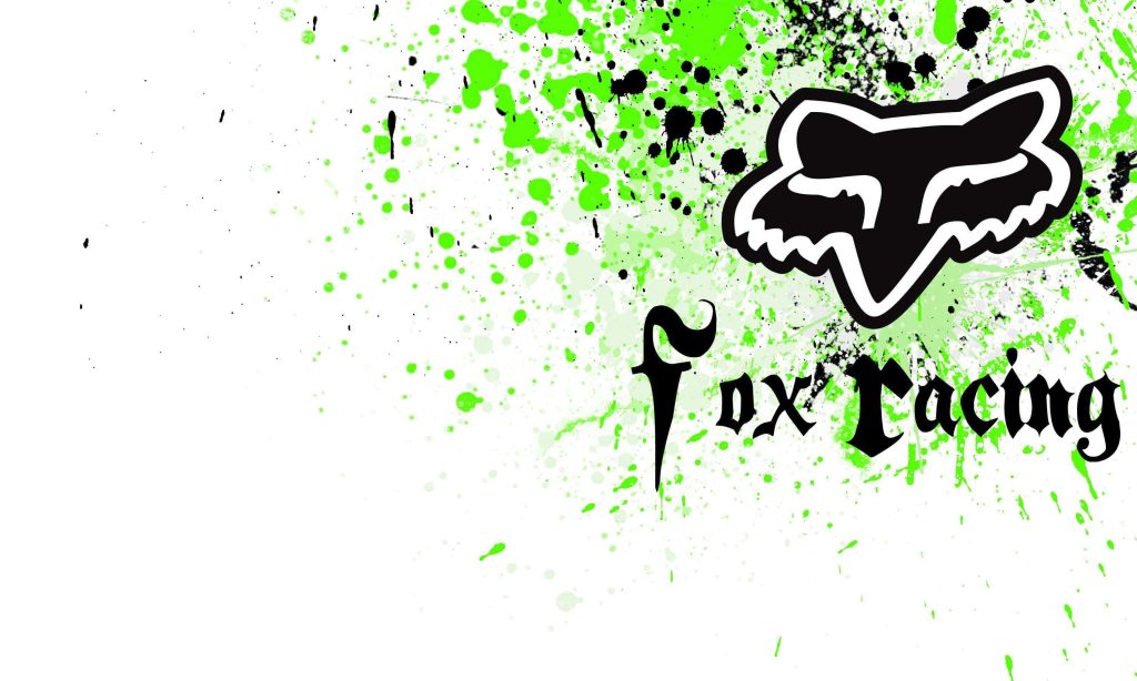 Fox Racing wallpaper with black logo neon green ink splatters on white for motocross fans