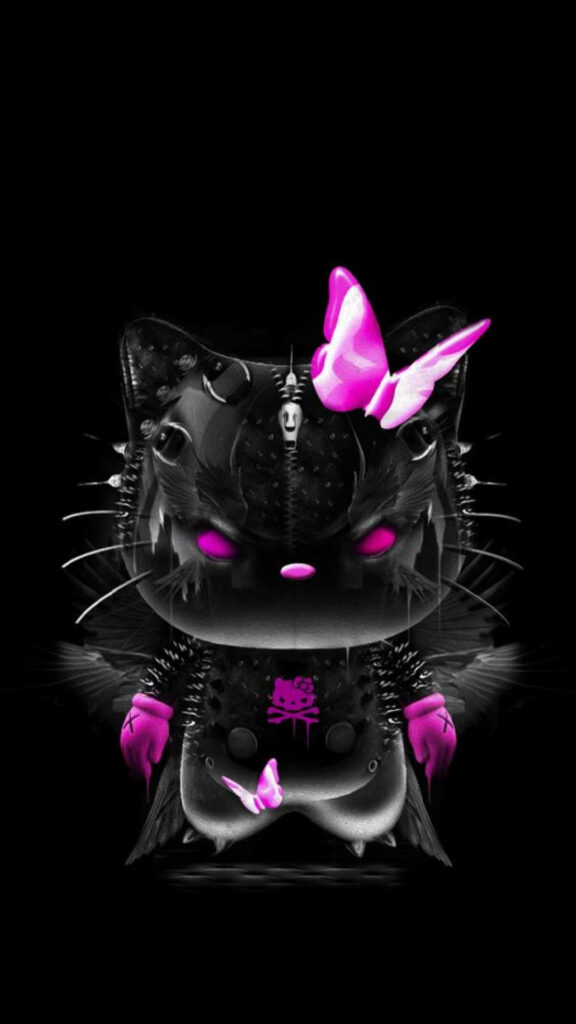 Edgy Hello Kitty-Inspired Wallpaper with Pink Accents on Black