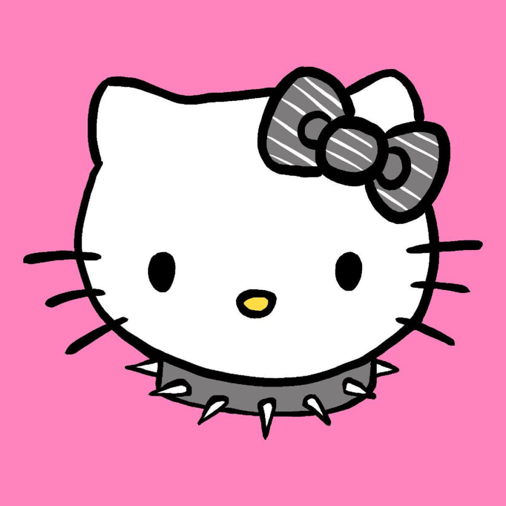 Sassy Hello Kitty Unveils Full Face, Flaunting a Punk Vibe on Vibrant Pink Background Wallpaper
