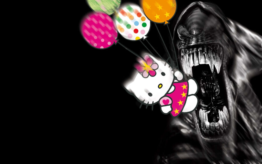 Edgy Hello Kitty Wallpaper: Cute Meets Dark for Unique Background