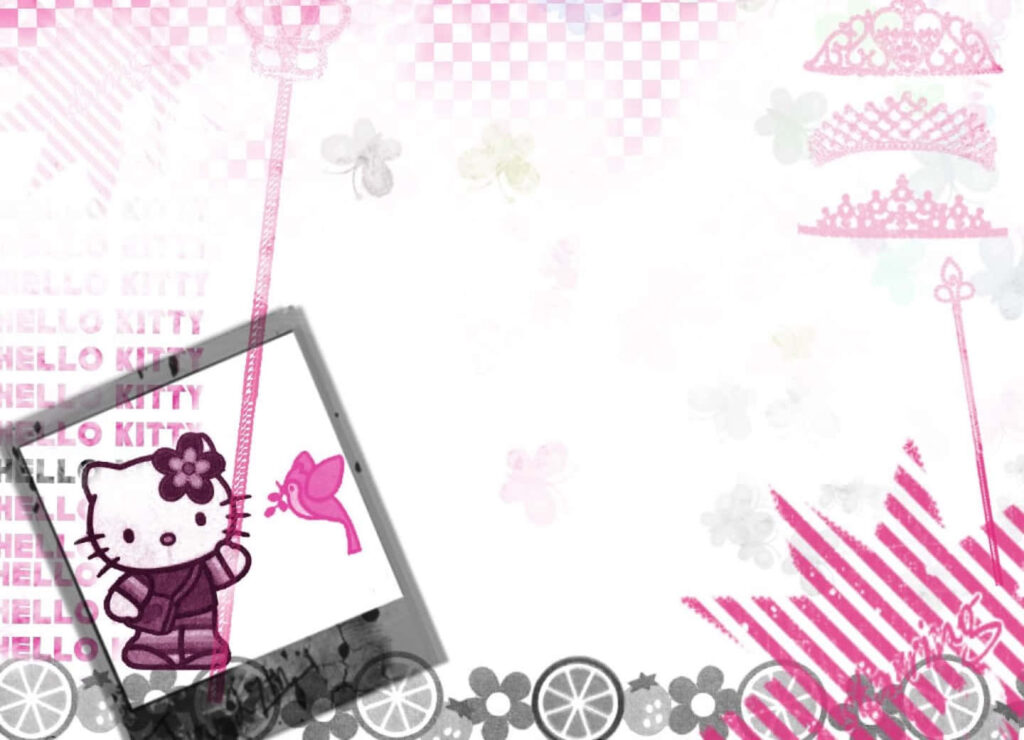 Stylish Hello Kitty Baddie Wallpaper: Pink & White Crown Design