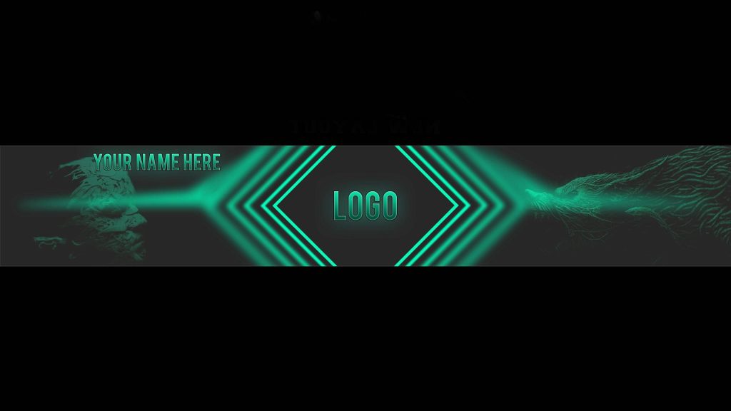 YouTube banner with neon green wolf and human face on dark grey backdrop for gaming channel Wallpaper