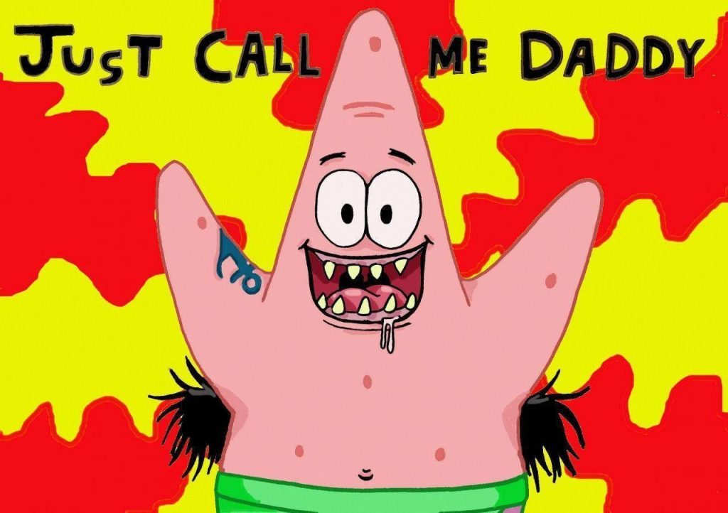 Parody Patrick Star wallpaper edgy design sharp teeth belly ring armpit hair meme background