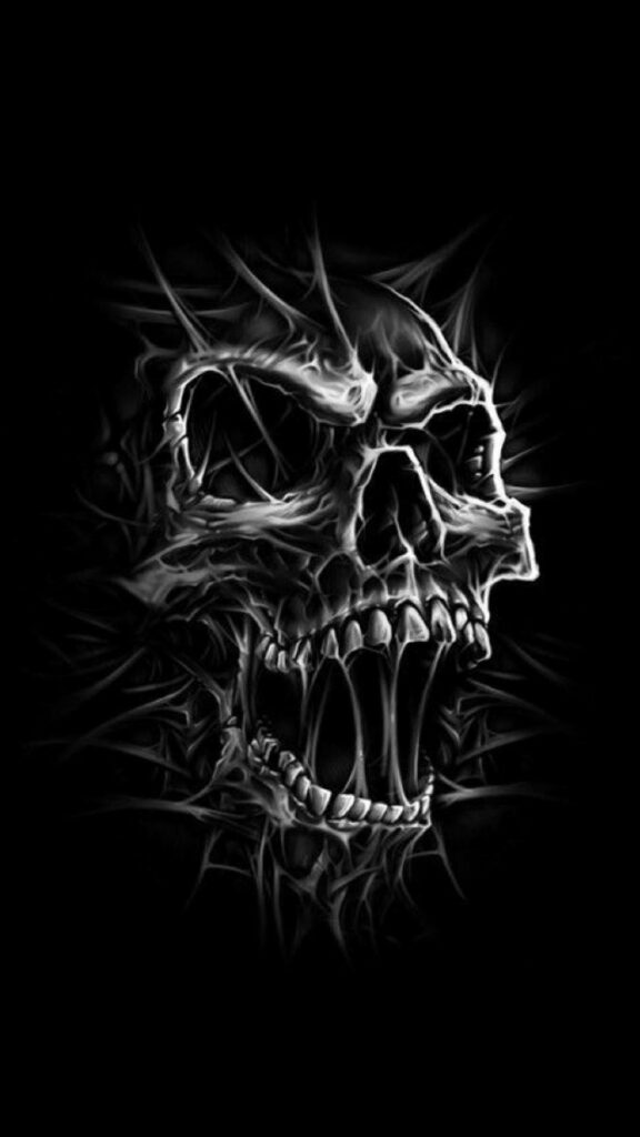 Dark Gangster Skull Wallpaper with Intricate Web Patterns