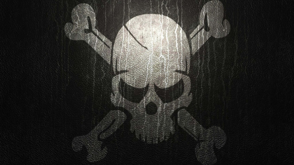 Edgy Skull and Crossbones Wallpaper on Textured Black Leather Background