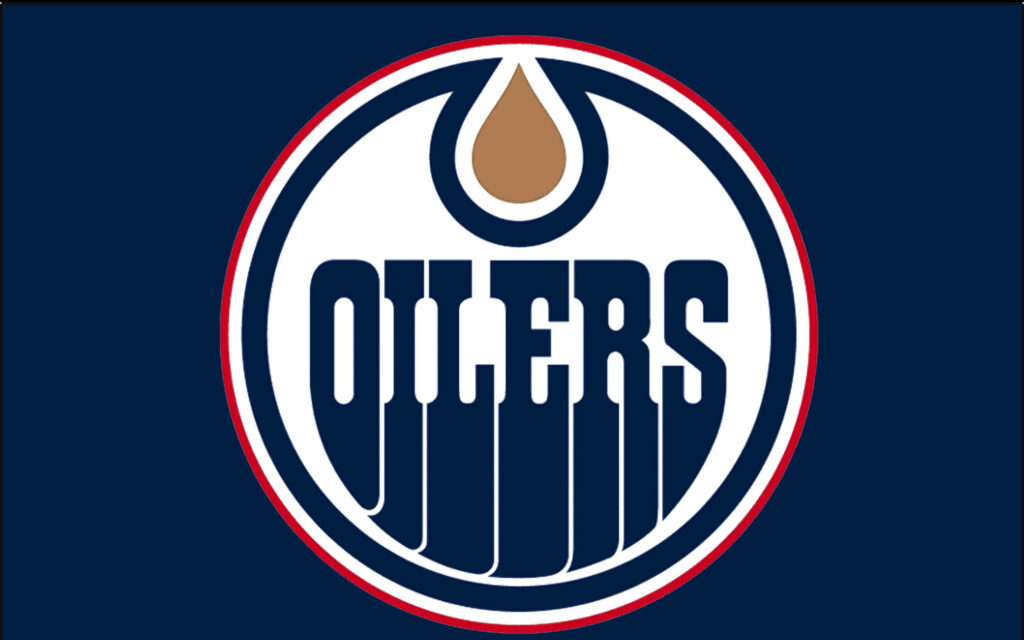 Edmonton Oilers logo wallpaper with oil drop and bold blue letters on navy background