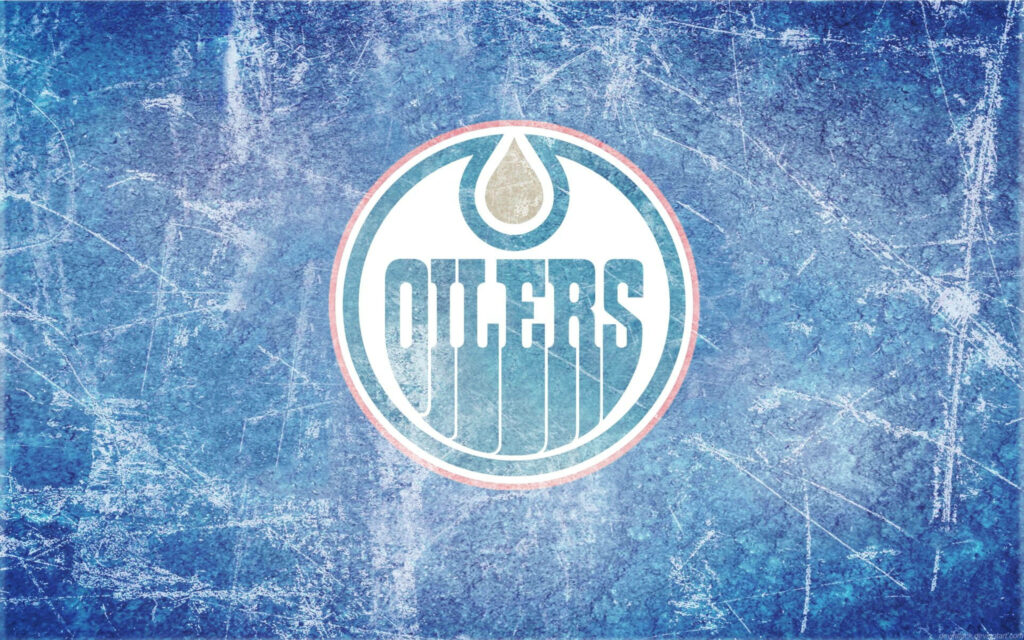 Edmonton Oilers logo on textured blue ice background hockey wallpaper showcasing team spirit