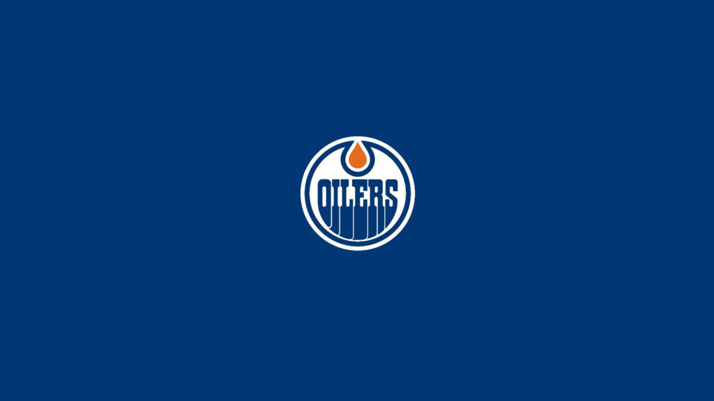 Minimalist Edmonton Oilers logo wallpaper blue background white orange bold sporty design