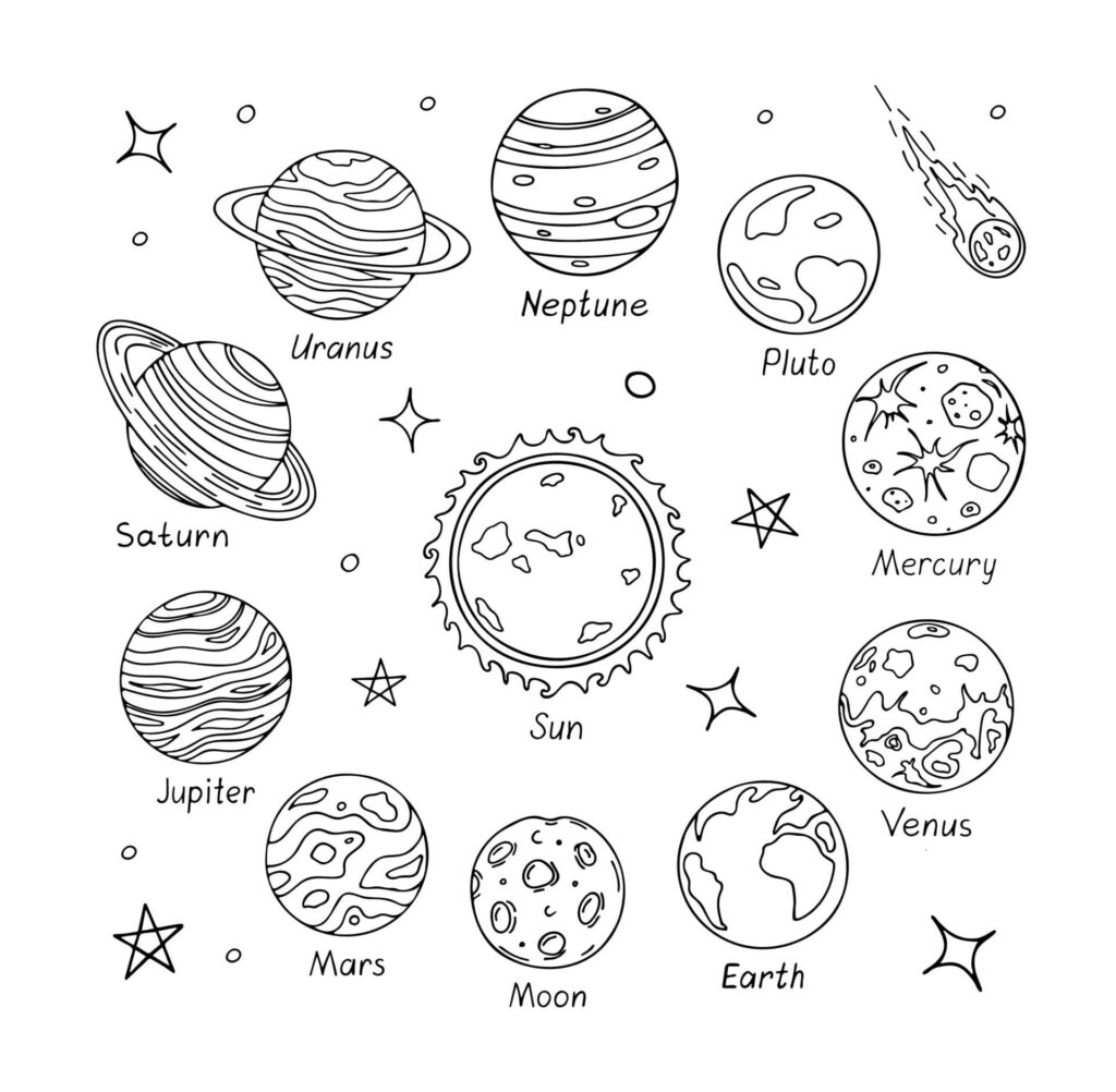 Fun Solar System Coloring Illustration | Educational Wallpaper Background