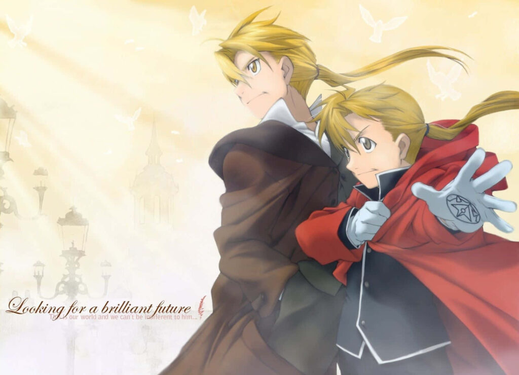 Edward Elric determined pose wallpaper with hopeful background symbolizing future and sacrifice