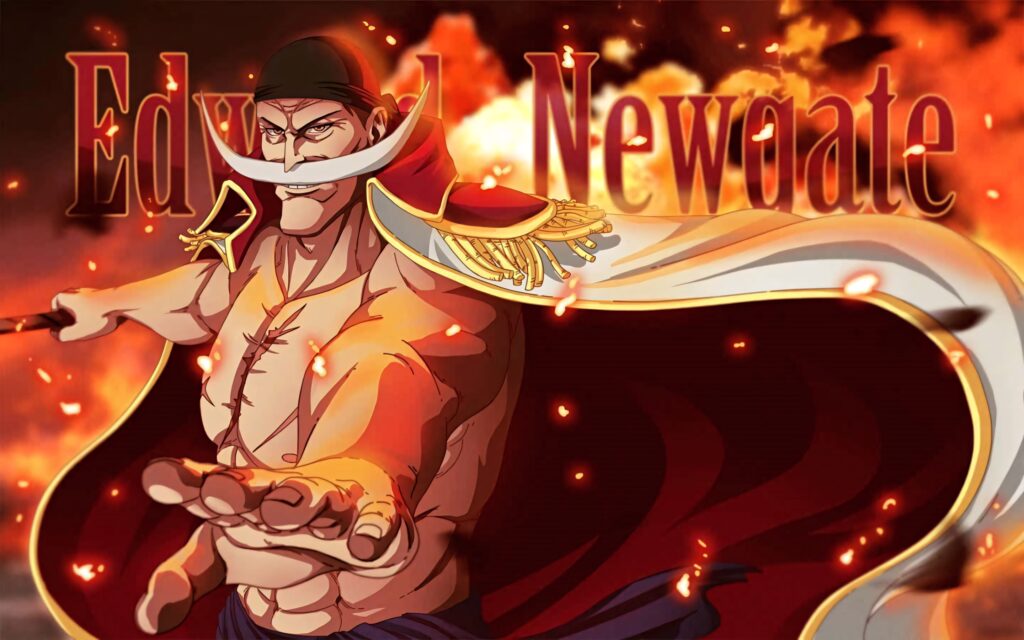Edward Newgate Whitebeard One Piece wallpaper with fiery embers and powerful anime art style