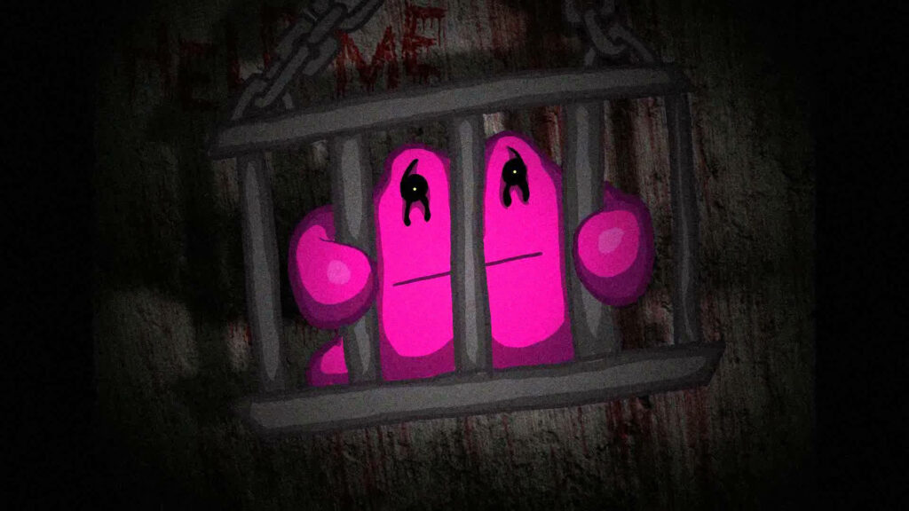 Eerie Distressed Pink Creature in Dark Prison Wallpaper Background