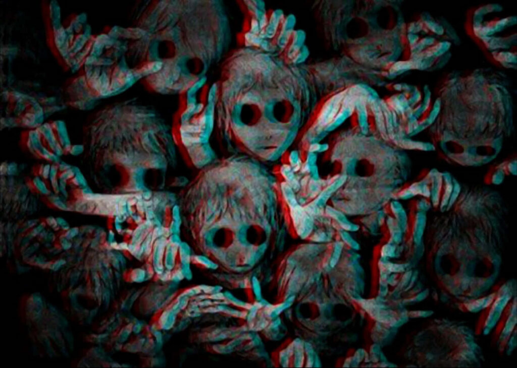 Haunting Ghostly Children Wallpaper with Eerie Glitch Effects