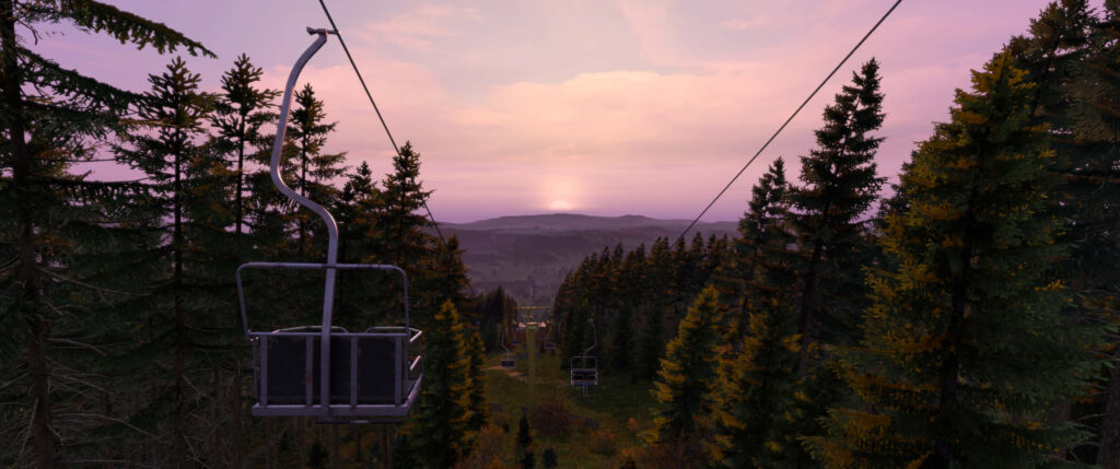 Enchanting Forest Vista: Dayz Epoch's Mystery Chairlift Amidst Towering Trees Wallpaper