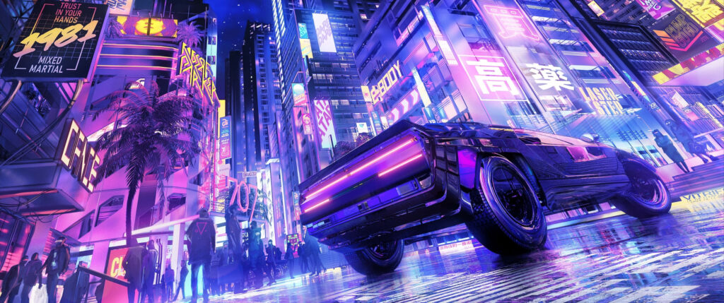 Nightfall Splendor: Vibrant City Glow in Neon Hues Wallpaper