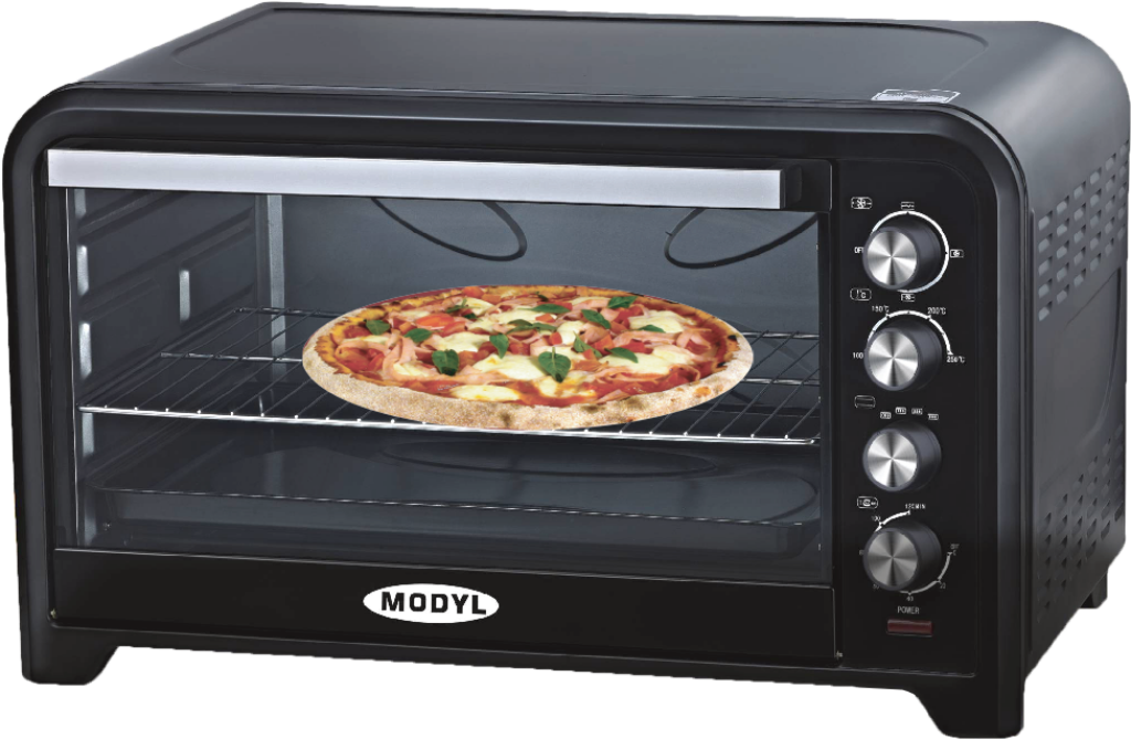 Efficient Countertop Convection Oven Baking Pizza with Fresh Toppings Wallpaper