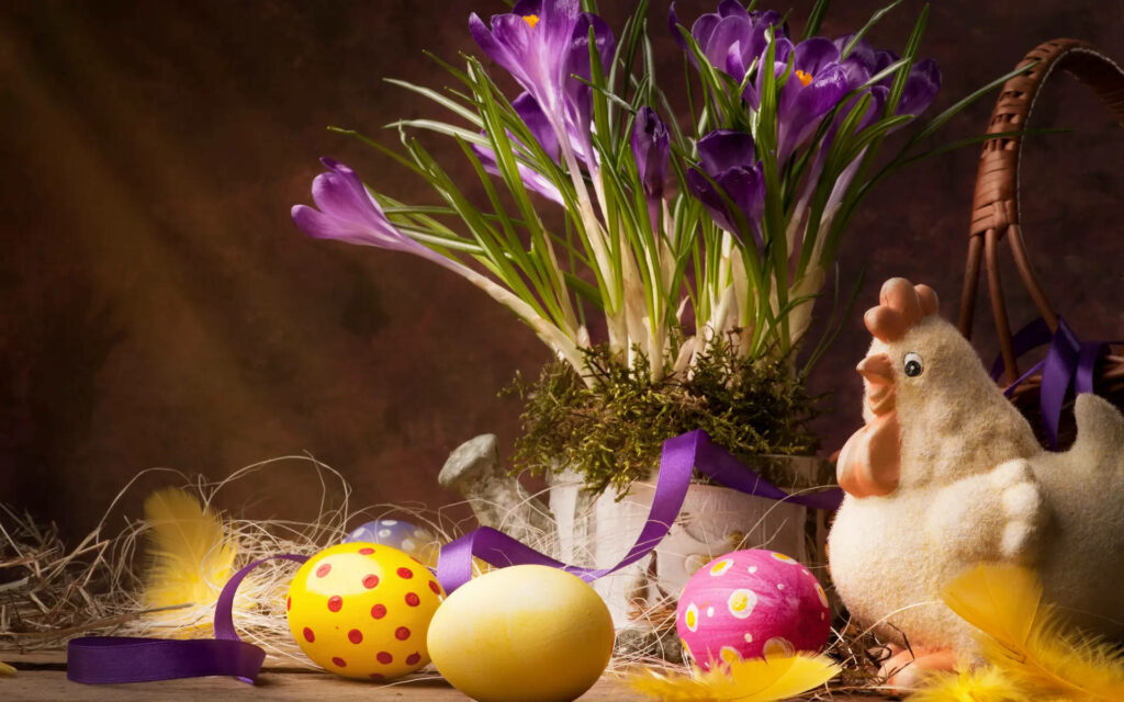 Hop into Easter with this Festive Desktop Decor: A Table Set for Easter Eggs and Fun! Wallpaper