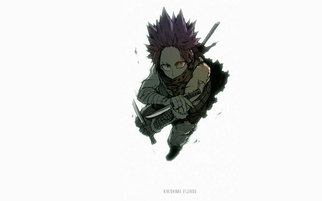 Eijiro Kirishima My Hero Academia dynamic pose purple hair red eyes rugged armor wallpaper background